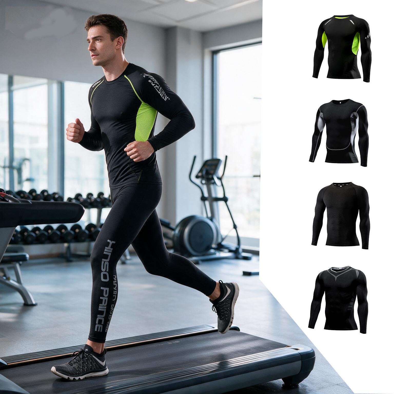 Yoga Fitness Set - 2026 Erkek Kompresyon Spor Giyim Takımı,