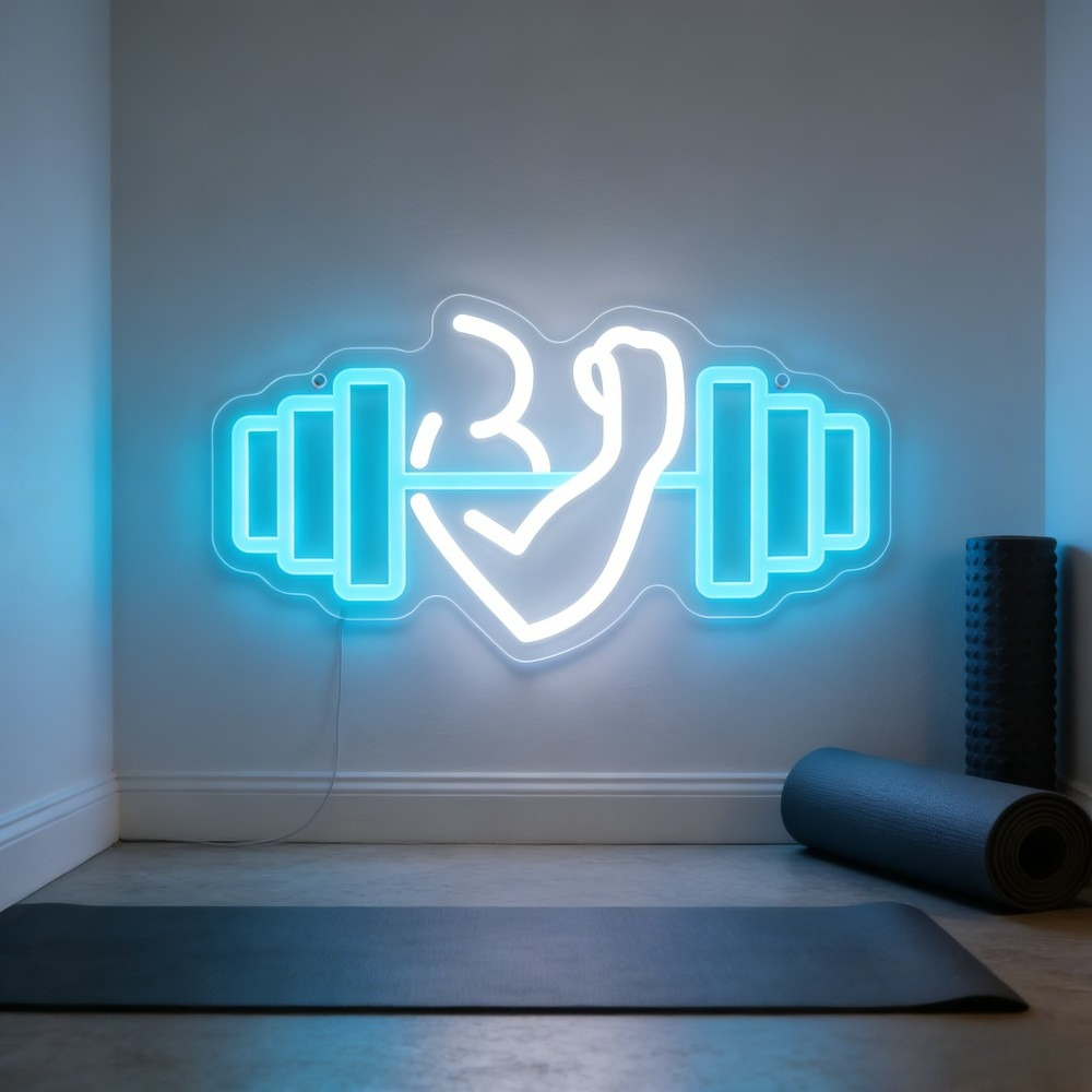 Yoga Fitness Room - Biceps Dambıl Neon Tabela LED Duvar